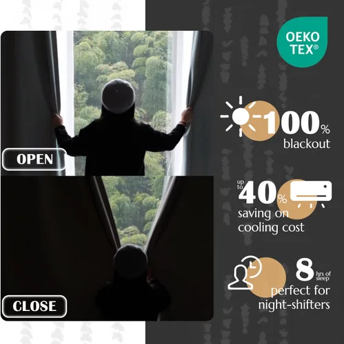 Vista 3 de jinchan - Cortinas bohemias 100% blackout de 54 pulgadas de largo para dormitorio, estampado geométrico negro sobre beige, con ojales