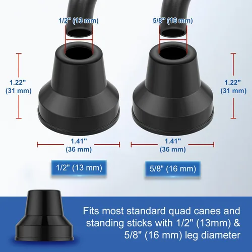 Vista 2 de YF Quad Cane Tips (4-Pack) – Heavy Duty 1/2 Inch Replacement Rubber Foot – Non-Slip Base/End for Extra Stability – Durable Accessories for Walking