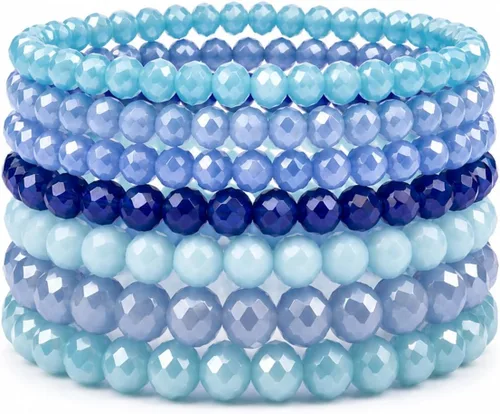 Vista 19 de Caiyao 12 pulseras apilables con cuentas de resina multicapa bohemia, pulseras elásticas de cuentas de cristal de colores, pulseras elásticas de 10