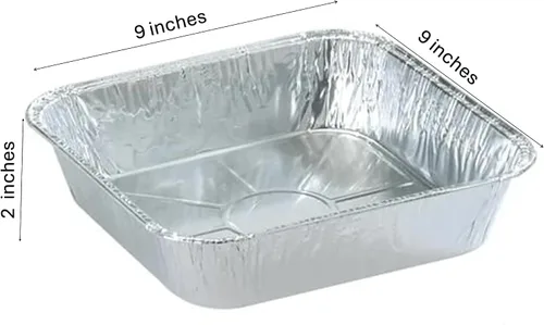 Vista 2 de Sartenes desechables de aluminio para hornear profundos de 9 pulgadas sin tapas, bandeja desechable para hornear sin BPA, reciclable para horno