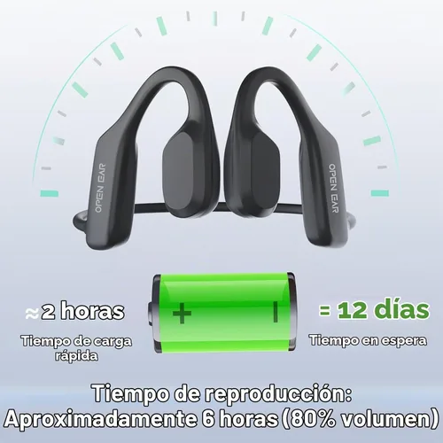 Vista 5 de Auriculares inalámbricos de conducción ósea con carga magnética, auriculares de oreja abierta Bluetooth 5.3 con micrófono, auriculares deportivos a