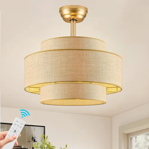 Vista 8 de Ventilador de techo estilo bohemio con luz de ratán con control remoto