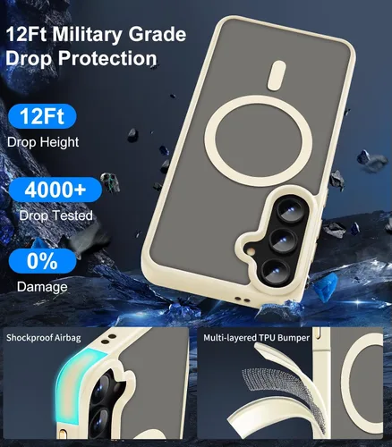Vista 4 de Funda magnética avanzada para Samsung Galaxy S24, delgada, protectora, probada contra caídas de grado militar y compatible con MagSafe, translúcida