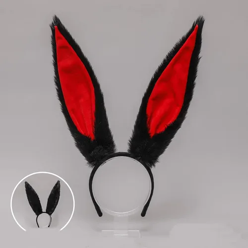 Vista 3 de Faylay Diadema de conejo peluda para cosplay y niña, con orejas de conejo