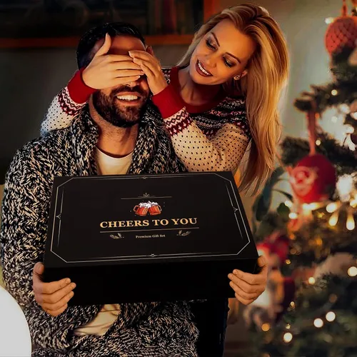 Vista 3 de Regalos de cerveza para hombres, cesta de regalo para amantes de la cerveza, caja de regalo para papá, marido, novio, abuelo, aniversario, boda