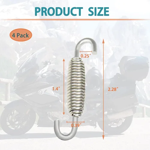 Vista 4 de Muelles de motocicleta: Muelles de tubo de silenciador de acero inoxidable con ganchos, 2.283 in para motocicleta, scooter, motos de nieve, ATV