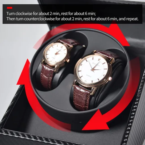 Vista 5 de Enrolladores automáticos de reloj para relojes automáticos, caja de bobinadora de reloj doble para hombres y mujeres, caja de almacenamiento