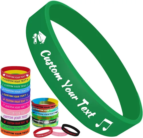 Vista 18 de Pulseras de silicona personalizadas Pulseras de goma de aduana a granel para eventos con texto de logotipo, pulseras personalizadas, regalos