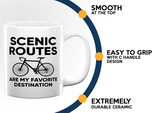 Vista 5 de Taza de café de ciclismo de 11 onzas, color blanco, las rutas escénicas son mis favoritas, divertida bicicleta amantes de los amantes de la cadena
