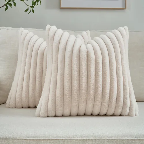 Vista 17 de FUTEI Pack of 2 Faux Fur Throw Pillow Covers 20x20 Inch, Navy Blue Azul marino