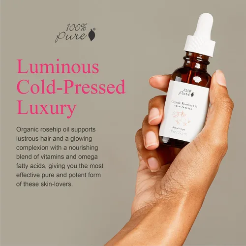 Vista 2 de 100% PURE Hidratante de aceite de rosa mosqueta orgánico para cara, cuerpo, cabello, vitaminas hidratantes y ácidos grasos omega que apoyan la piel