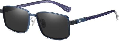 Vista 6 de DUCO Gafas de sol polarizadas rectangulares retro para hombres, tonos de fibra de carbono de moda Marco negro lente azul.