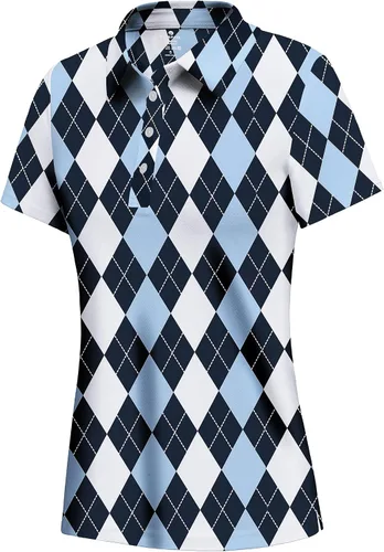 Vista 7 de PINSPARK Polo de golf de 4 botones para mujer, UPF 50+, secado rápido, atlético, camiseta de tenis con cuello, ajuste relajado