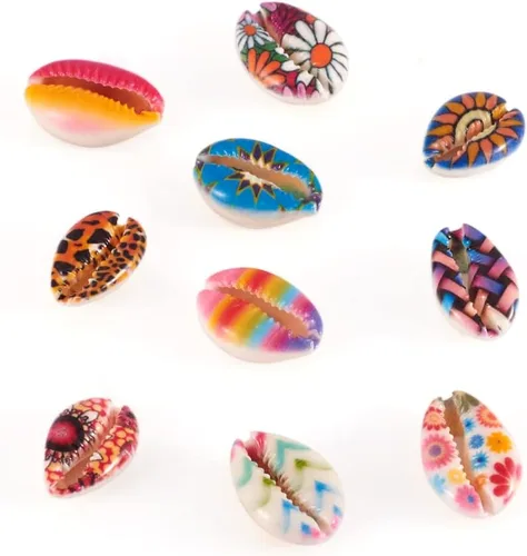 Vista 17 de Cheriswelry 100 cuentas de concha para hacer pulseras, conchas de cauri, cuentas espaciadoras de verano, playa, cuentas ovaladas para hacer