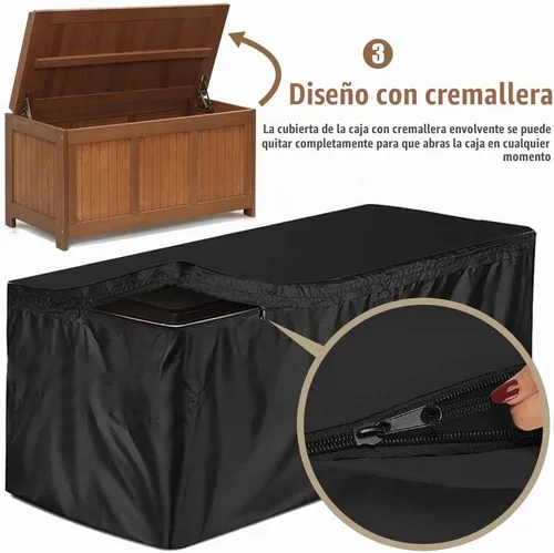 Vista 4 de Cubierta para caja de cubierta impermeable resistente al agua, caja de almacenamiento para patio, con cremallera, funda de banco otomano