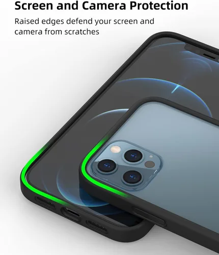 Vista 4 de Funda de silicona líquida para iPhone 12/12 Pro de 6.1 pulgadas, color negro [Absorción de golpes] [Protección de borde elevado]