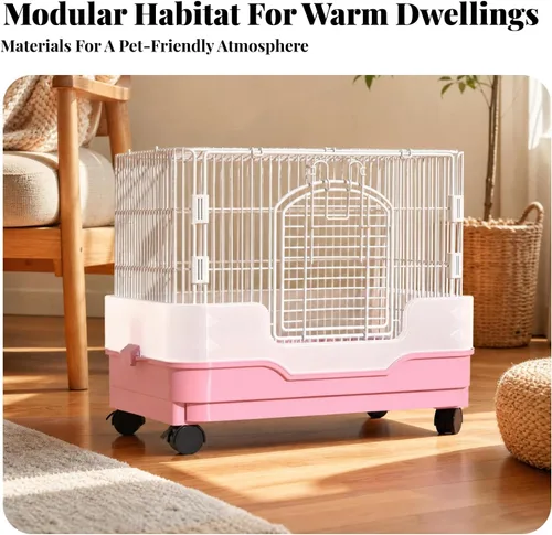 Vista 6 de Small Pet Enclosure Indoor Wire Pet Cage with Base Wipe-Clean, Blue, Double Layer