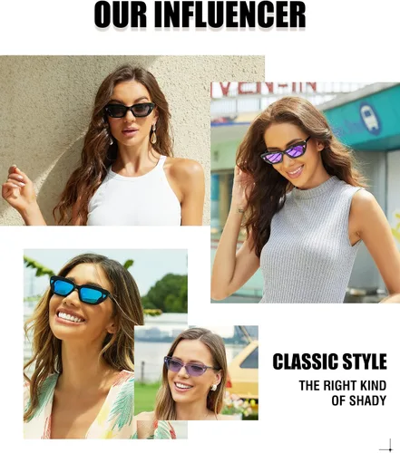 Vista 4 de DUCO Lentes de sol pequeños de ojo de gato para mujer, retro, estrechos, polarizados, lentes de sol Mylove, marco rectangular, UV400, lente DC1104