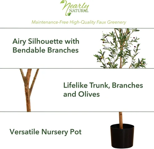 Vista 7 de Nearly Natural 3 ft Artificial Olive Tree with Natural Trunk for Decor