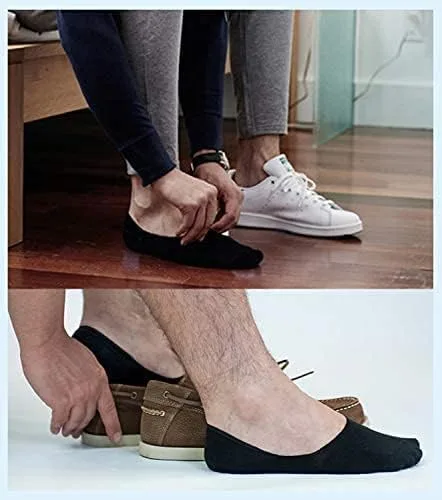 Vista 4 de 6 Pack Mens No Show Socks Casual Low Cut Thin Loafers Non Slip Boat Liners