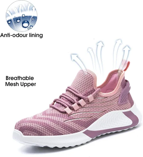 Vista 6 de Tinefiy Steel Toe Shoes for Women Lightweight Safety Shoes Air Cushion Comfortable Slip Resistant Indestructible Womens Puncture Proof Work Sneakers