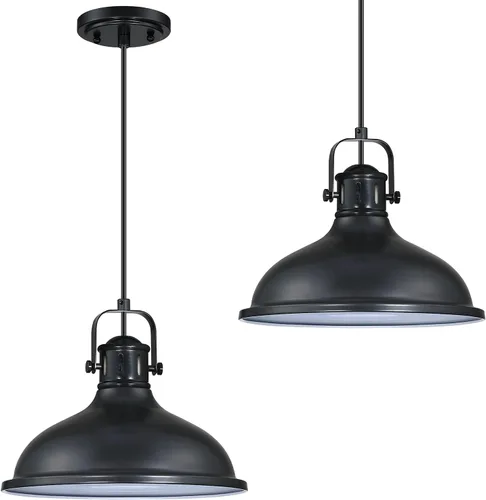 Vista 4 de 12" Brushed Nickel Dome Replacement Shade Metal Farmhouse Pendant Light 2 Pack E26 Base