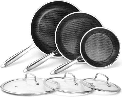 Vista 12 de Sartén antiadherente de acero inoxidable con tapa, sin PFOA Induction Compatible Oven & Dishwasher Safe Stay Cool Handle Versatile for All
