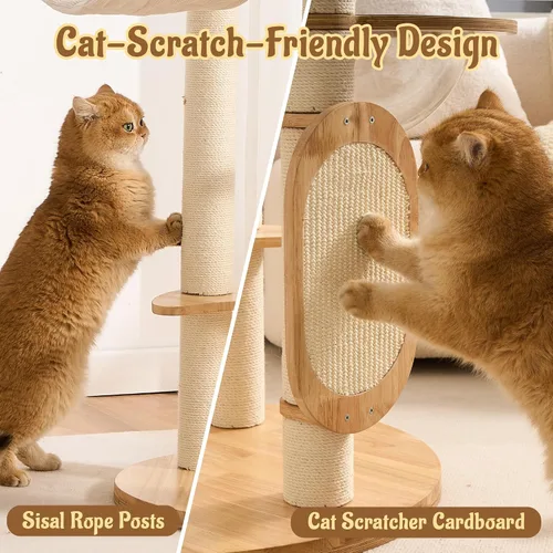 Vista 5 de Moderno árbol de madera maciza para gatos de interior de hasta 15 libras, torre para gatos de 49 pulgadas de alto con postes rascadores y rascador