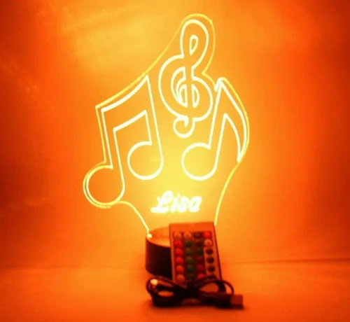 Vista 6 de MIRROR MANIA Notas musicales triples, instrumento musical, cantante, jugador, luz nocturna, grabada con LED, nombre personalizado, regalo
