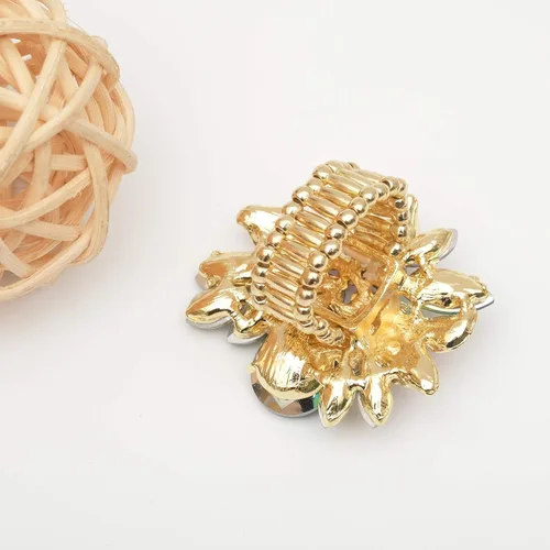 Vista 5 de Anillos de lujo para mujer, con diseño de hojas de cristal austriaco, para cóctel, elástico, ajustable, accesorios de joyería