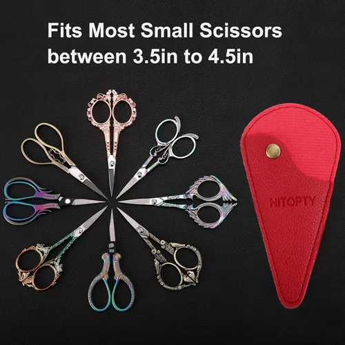 Vista 6 de Juego de 2 fundas protectoras para tijeras pequeñas de 5.3 pulgadas Funda de piel sintética, compacta, ambidiestra, para almacenar tijeras