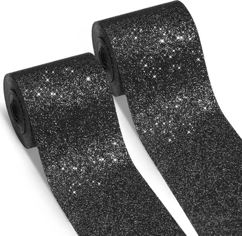 Vista 8 de LOYIM Cinta negra con purpurina de 20 yardas, cinta brillante con borde cortado para envolver regalos, manualidades, coronas, Navidad, árboles