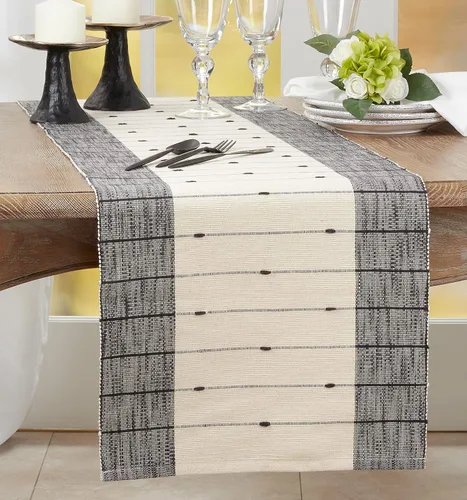 Vista 3 de Saro Lifestyle Camino de mesa de rayas finas, negro/blanco, 16"x72
