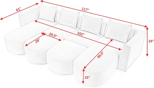 Vista 25 de Quarte Sofá seccional en forma de U, sofá modular con dos asientos individuales, dos sillas, combinación de bricolaje, tela de hilo en bucle Beige/5