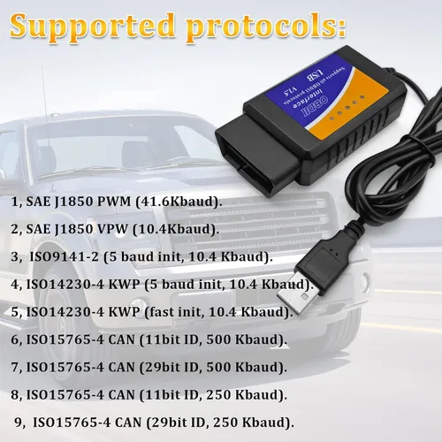 Vista 6 de Adaptador de cable de diagnóstico OBDII USB V1.5 Escáner OBD2 para múltiples marcas CAN-Bus para Windows, escáner de fallas de coche OBDII, tester