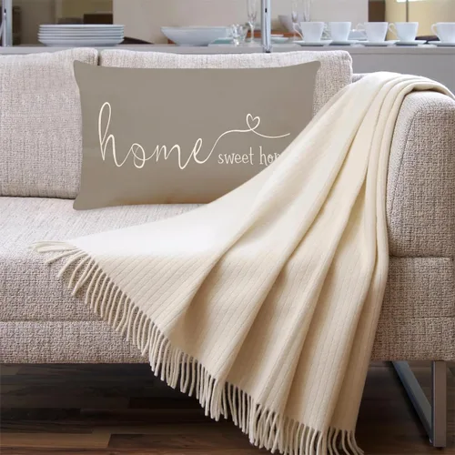 Vista 2 de Fundas decorativas de almohada estilo casa de campo con texto "Home Sweet Home", de 12 x 20 pulgadas, funda de almohada para decorar, regalo