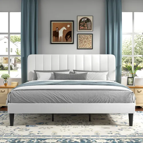 Vista 34 de VECELO Base de cama tapizada de tamaño matrimonial con 4 cajones y cabecero, plataforma de terciopelo, soporte de listones de madera, no necesita