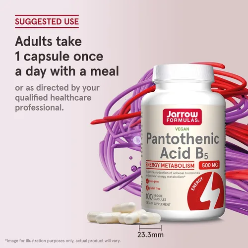 Vista 7 de Jarrow Formulas Ácido pantoténico B5 500 mg, suplemento dietético, vitamina B5 para apoyo de hormonas suprarrenales y metabolismo de energía