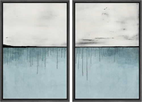 Vista 59 de MUDECOR Lienzo enmarcado para pared, bosque brumoso, reflejos, paisaje tranquilo, ilustraciones modernas, arte decorativo, bohemio, tranquilo/zen