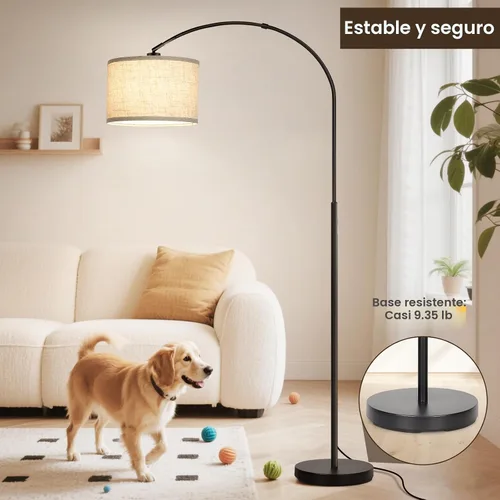 Vista 6 de Lámpara de pie regulable, lámpara de pie de arco con atenuador, lámpara de pie negra con pantalla colgante ajustable, luz de lectura alta sobre