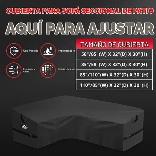 Vista 3 de Zettum Funda seccional en forma de L para exteriores, funda de sofá modular 600D para patio, fundas impermeables para muebles de patio para sofá