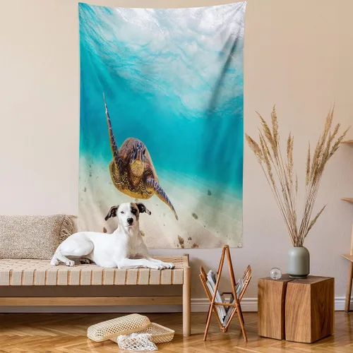 Vista 2 de Lunarable Tapiz hawaiano, buceo subacuático, tortuga marina, naturaleza, animales, natación, tema de vida silvestre, decoración para colgar