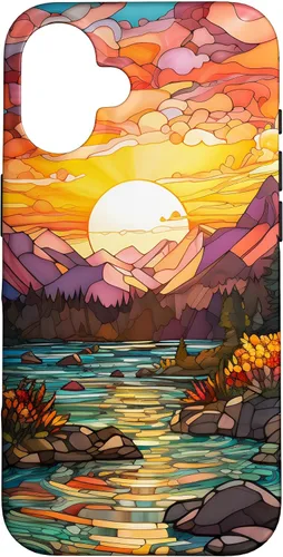 Vista 14 de Sunset Stained Glass Mosaic Landscape Scene Case for iPhone 17