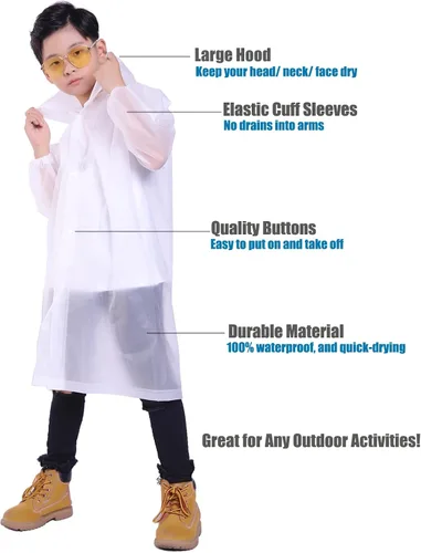 Vista 38 de Chaqueta de lluvia para niños, paquete de 2 ponchos de lluvia para niños, impermeables reutilizables para niños y niñas, impermeable, para exteriores