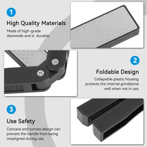 Vista 9 de Piedra de afilar cuchillos plegable, afilador de doble cara, afilador rápido portátil para afilar cuchillos de cocina, tijeras, picador (negro)
