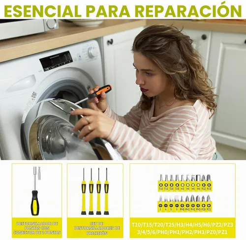 Vista 4 de HANGYING - Kit de herramientas para el hogar de 39 piezas, juego de herramientas amarillo con estuche de almacenamiento