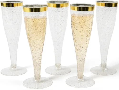 Vista 8 de Prestee Juego de 24 copas de champán de plástico transparente, capacidad de 4.5 onzas, vasos desechables inastillables, adecuadas para bodas