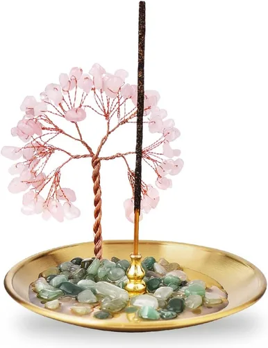 Vista 7 de Soporte para incienso para palos, quemador de incienso de piedra de cristal curativo Árbol del Dinero, recogedor de cenizas para yoga, meditación
