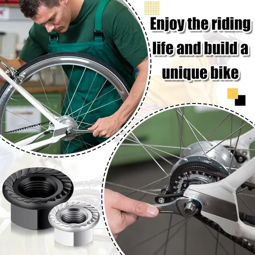 Vista 6 de 12 tuercas de eje y arandelas de seguridad, 3 tamaños, delanteras y traseras ebike replacement parts,steel flange, wheels mountain road bicycle