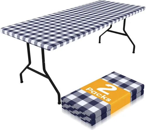 Vista 14 de Smiry Mantel de Mesa de Picnic Paquete de 2, Manteles Ajustables Elásticos Impermeables para Mesas Rectangulares de 18 x 72 pulgadas, Mantel